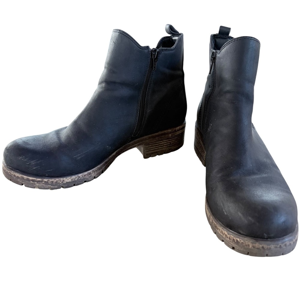 Crown Vintage Blondie Ankle Boots 10 Black Faux Leather Lug Sole Side Zip Boot